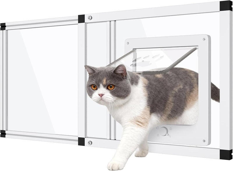 Yoochee Sliding Cat Door for Window, Fits 32"-37" Width Window, 2-Min Install | Aluminum Frame + HD Glass | Weatherproof Design | Magnetic Closure Window Cat Door Insert, Adjustable Pet Door Window for Cats - Image 1